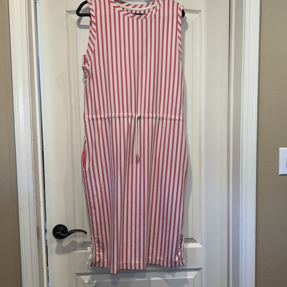 Johnston & Murphy Coral and Cream Striped Cotton Tank Dress - Picture 2 of 7